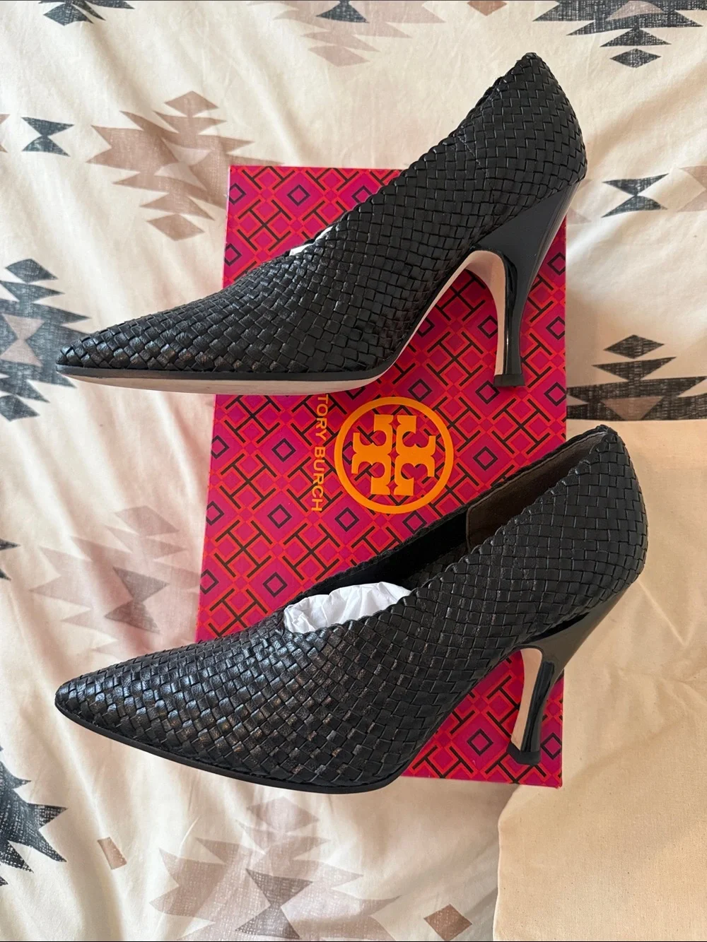 Tory Burch Black Woven Pointed-Toe Stiletto Heels